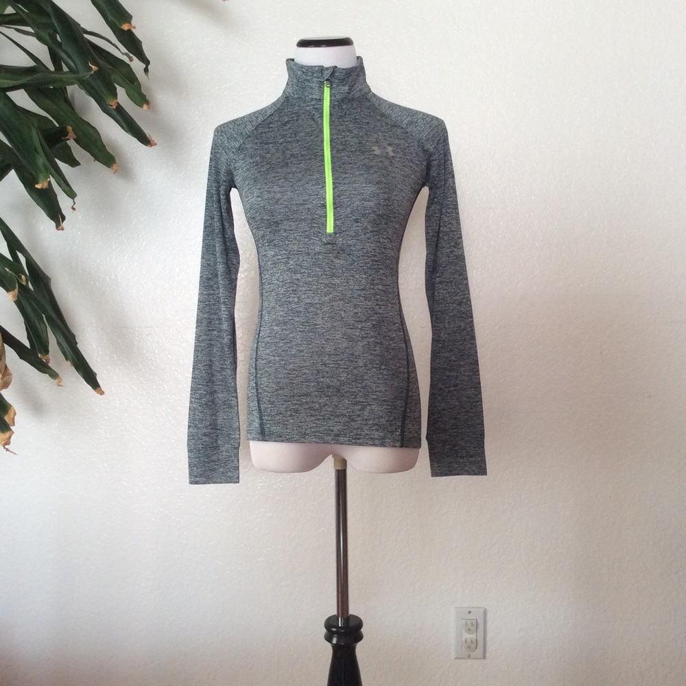 Heathered Dark Blue Top w/Neon Green Half Zipper